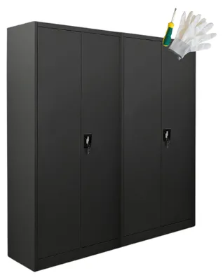 Zdjęcie produktu dla Mega Deal | 2x szafka z drzwiami skrzydłowymi ELEPHANT z 2 drzwiami, zamykana | wys. x szer. x gł. 180 x 80 x 40 cm | 4 poziomy | stal z powłoką proszkową | czarny | szafka na dokumenty szafka metalowa szafka warsztatowa szafka wielofunkcyjna