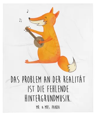 Produktbild von Mr. & Mrs. Panda Kuscheldecke Fuchs Gitarre - Weiß - Geschenk, Singen, Bettdecke, Musik, Optimistisch, Sänger, Plaid, Tagesdecke, Bettüberwurf, Decke