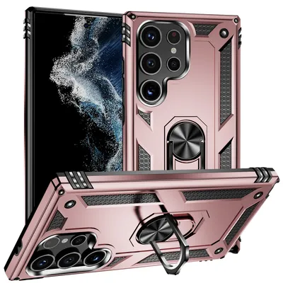 Produktbild von Schutzhülle für Samsung Galaxy S24 Ultra, Dual Layer Robust Militäre Fallschutz Hülle mit Ringhalterung Ständer Roségold