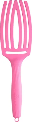 A pink hair brush on a white background.