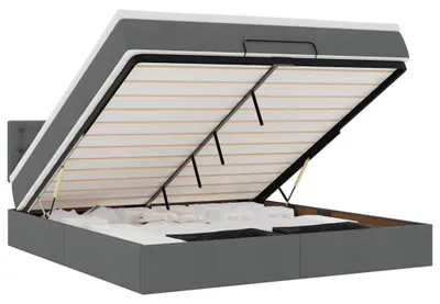 Immagine prodotto di vidaXL Ottomana con materasso e LED in tessuto grigio scuro 160x200 cm