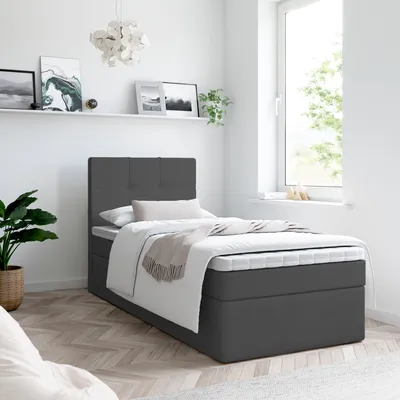 Produktbild von Bett, Boxspringbett MERA PREMIUM MINI 80x200cm - OHNE Topper mit Bettkästen, Einzelbett, Stauraum, Polsterbett, (Kunstleder Schwarz - MADRYT 1100)