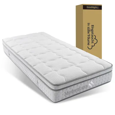 Zdjęcie produktu dla Składany materac Flieks z sprężynami kieszeniowymi, 90 x 200 cm, wysokość 25 cm, materac dla jednej osoby, 7-strefowy materac hybrydowy, biały