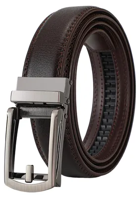 Produktbild von Herrengürtel mit Automatikschnalle, weiches Kunstleder, verstellbar, kein Loch, mit angedeutetem Stiftdesign, Schnellverschluss für Jeans und Hosen
