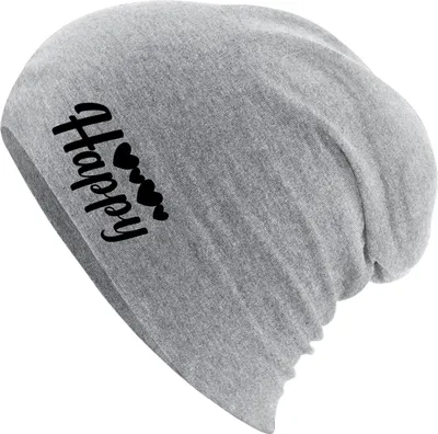 Produktbild von Huuraa Beanie Happy Herzen Heather Grey One Size Baumwolle und Elasthan Mütze Geschenkidee