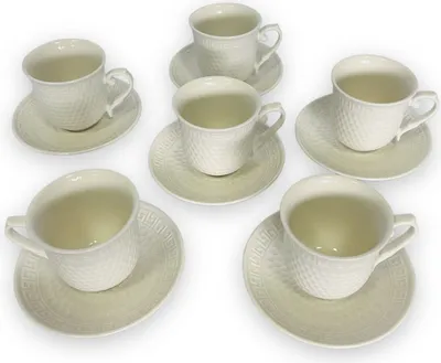 Produktbild von 6x Kaffeetassen + Untertassen Weiß Barock im Versac Style Retro Medusa M#ander Tassen im Golf Design 12 Tlg Kaffeeservice Teeservice Kombieservice
