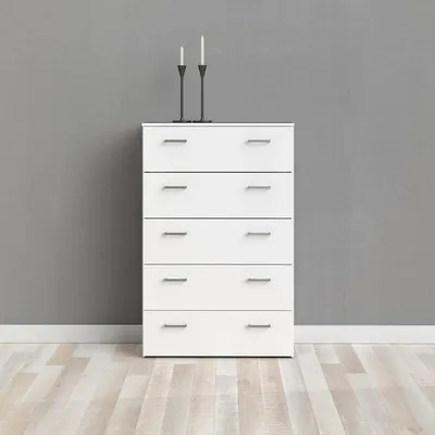 Immagine prodotto di Dmora Cassettiera Aikol 36x74x114h cm Bianco, 5 Cassetti Apertura Scorrevole