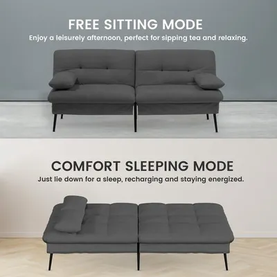 Produktbild von COMHOMA Sofa Schlafsofa mit Schlaffunktion, überzug Futon Klappsofa, Bettcouch, ecksofa, Couch Gästebett, 3-Sitzer Sofa, mit verstellbare Rückenlehne aus Stoff, schwarz