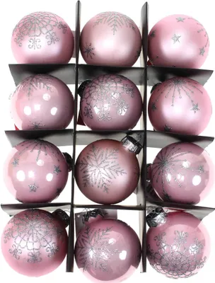 Produktbild von 12 Christbaumkugeln Schneeflocke Flocke Glas Weihnachtskugeln Kugeln 75mm edel, Farbe:rosa