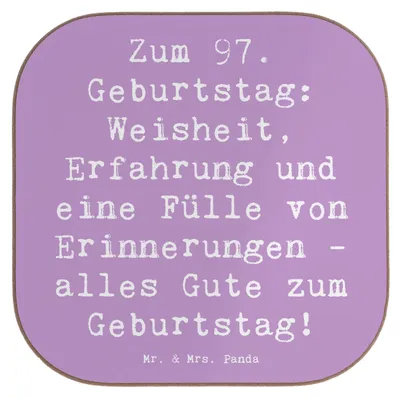Produktbild von Mr. & Mrs. Panda Untersetzer für Gläser Spruch 97. Geburtstag - Lavendeltraum - Geschenk, weinuntersetzer, Wertschätzung, gläseruntersetzer, Holzuntersetzer, Coaster