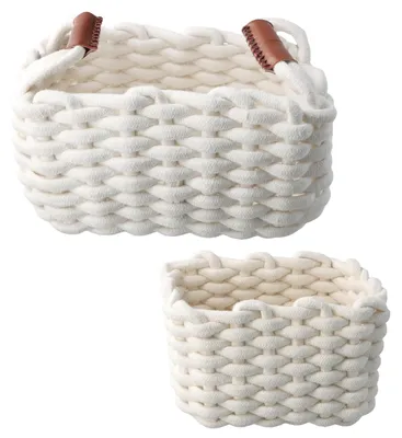 Aufbewahrungskorb-Set aus Baumwollseil, 2er-Set, weiß, 26x20x14 cm & 18x14x13 cm