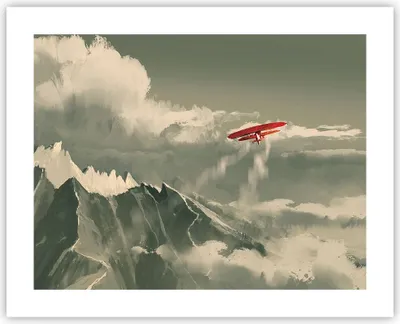Produktbild von Poster - Poster ohne Rahmen - Rot Flugzeug Berge - 50x40 cm - Wand Bild - Wanddeko - Wandbilder - Kunstposter - Wandposter - Bilder - Kunstdruck - Wanddekoration - Wandbild - P2XAA50x40-4854