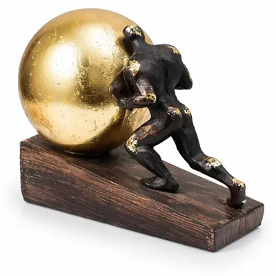 Sisyphus-Standbild aus Harz, gold, 22x12x17 cm, Kunst-Dekoration
