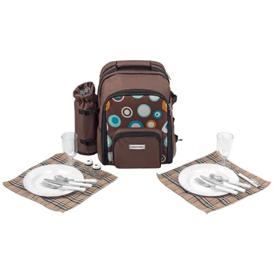 Produktbild von anndora Picknickrucksack Rucksack braun retro + Geschirr Kunststoff - 2 Personen - Ohne Picknickdecke | Braun