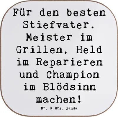 Produktbild von Mr. & Mrs. Panda Bierdeckel Personalisiert Bester Stiefvater - Weiß - Geschenk, PErsonalisierte, untersetzer, Stiefkinder, Verwandte, persönliche Erinnerungen, bedruckt
