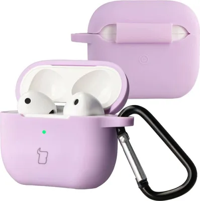 Produktbild von Silikonhülle mit Karabiner für AirPods 3, Bizon Case Headphone Silicone, Lavendel