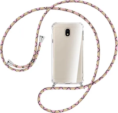 Produktbild von Handykette Backcover-Schutzhülle mit Band (Metall silberfarben) für Samsung Galaxy J3 2017 - rosa Karo