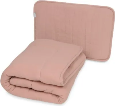 Zdjęcie produktu dla Kołderka i poduszka muślinowa 135x100+40x60 cm Różowa / Baby Matex