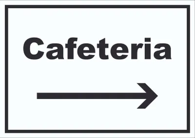 Produktbild von Cafeteria Schild mit Text und Richtungspfeil rechts Selbstbedienung waagerecht A3 (297x420mm)