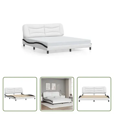 Produktbild von The Living Store Bettgestell mit Kopfteil Weiß und Schwarz 180x200 cm Kunstleder