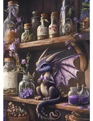 Obrázok produktu pre Sada na maľovanie diamantmi 5D, motív: knižnica s drakom, rozmer 30x40 cm, DIY sada na tvorbu mozaiky, dekorácia na stenu