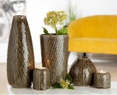 Image de Gilde Keramik Vase large "Cestino" olive/crème H : 29 cm L : 16 cm L : 9,50 cm 28008