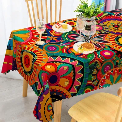 Produktbild von Tischdecke Rechteckig Wetterfest Abwaschbar Polyester Boho Mandala 140x240 cm