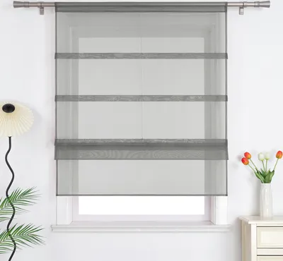 Produktbild von Joyswahl Raffrollo mit Tunnelzug, Küche Raffgardinen, Voile Gardinen Transparent, Uni Grau, BxH 100x140cm