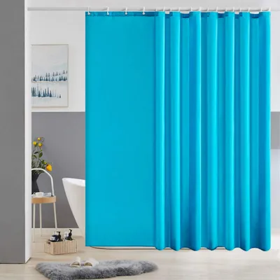 Image de Rideau de douche extra long, rideau de salle de bain résistant à la moisissure pour douche et baignoire, rideau en tissu, antibactérien, imperméable, bleu aigue-marine, extra large 275 x 180 cm avec 18 anneaux.