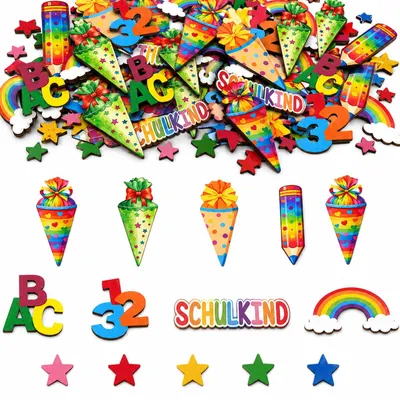 Productafbeelding van Houten decoratieconfetti voor schoolverjaardag, 100 stuks in diverse motieven