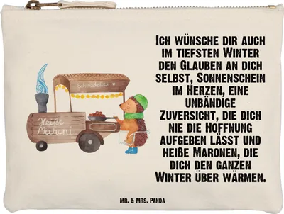 Produktbild von Mr. & Mrs. Panda Pouch Igel Maronen Größe M - Weiß - Geschenk, Kulturtasche, Weihnachtsmarkt, Kastanien, Kosmetiktasche, Duft, beauty case, Kulturbeutel, Weihnachten