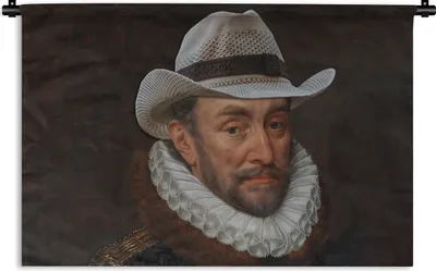 Produktbild von MuchoWow® Wandteppich Wandbehang Wilhelm von Oranien - Adriaen Thomasz - Cowboyhut 120x80 cm Tapisserie Dekoration Wandtuch - Wanddekorationen - Wandtücher