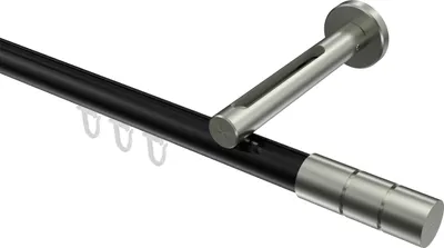 Produktbild von Interdeco Innenlaufstange / Gardinenstange mit Innenlauf Schwarz / Edelstahl-Optik, Typ Siteno Elanto (Rillenzylinder), 20 mm Ø 1-läufig, 540 cm