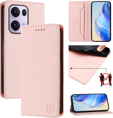 Produktbild von Lederhülle für Oppo Reno 13 Pro 5G Hülle Flip Brieftasche Kartenfächern Ständer Schutzhülle Pink