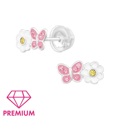 Produktbild von Ohrstecker Schmetterling mit Blume: Kinder Ohrringe Silber 925