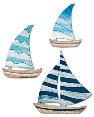 3er-Set Segelboot-Wanddeko, maritim, blau, Kunststoff