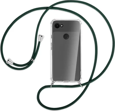 Produktbild von Handykette Backcover-Schutzhülle mit Band (Metall silberfarben) für Google Pixel 3a XL - dunkelgrün