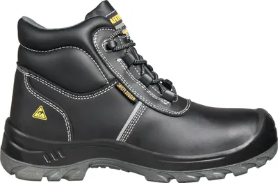A black safety boot is shown against a white background.