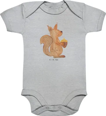 Produktbild von Mr. & Mrs. Panda Strampler Baby Eichhörnchen Weihnachtszeit 3. - 6. Monat - Heather Grey - Geschenk, Kurzarmbody, Frohe Weihnachten, Neujahr, Weihnachtsgruß, Babybody