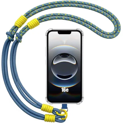 Image de Coque pour iPhone 16e, Protection Silicone Antichoc avec Bandoulière Amovible Bleue