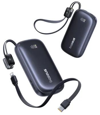 Image de Batterie externe 10000 mAh Baseus EnerFill FC21, 22,5 W, 1 x câble USB-C / Lightning, 1 x port USB, Noir