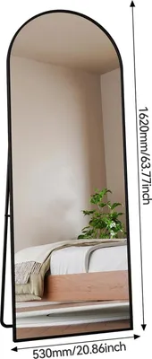 Produktbild von Ganzkörperspiegel - Standspiegel & Wandspiegel - Bogenform - 162x53 cm - Moderner Minimalistischer Rahmen - Schwarz