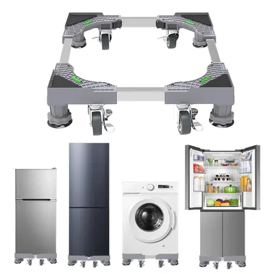 Image de Support réglable pour lave-linge avec roulettes, 8 pieds, 4 roues blocables, charge maximale 300 kg, pour lave-linge et réfrigérateur