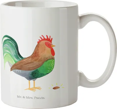 Produktbild von Mr. & Mrs. Panda Becher Hahn Korn - Weiß - Geschenk, Bauernhof, Tasse, Eier, Henne, Kaffeebecher, schöne, Kaffeetasse, Teetasse, haferl, Natur