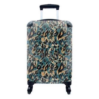 Produktbild von MuchoWow® Koffer Handgepäck Trolley Rollkoffer Kleine Reisekoffer mit 4 Rollen - Pantherdruck - Gold - Türkis - Cabin Size < 55x40x23 cm & 55x40x20 cm - Fotokoffer - Kabinenkoffer - Boardgepäck - Reise-Box - Reisekoffer - Reisegepäck - Koffer mit Bild - Trolley für Kinder