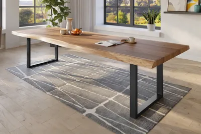 Produktbild von Baumkantentisch 320 x 120 cm Esstisch massiv Akazie Natur U-Gestell Schwarz TITAN