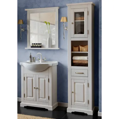 Produktbild von Badmöbel Set inkl.Keramik-Waschtisch 65 cm, 3-teilig LIRIA-56, Massivholz, B x H x T ca.: 125  x 200 x 43 cm