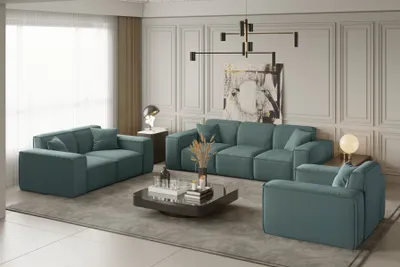 Produktbild von Sofaset Designersofa CELES 3-2-1 in Stoff Opera Velvet Petrol