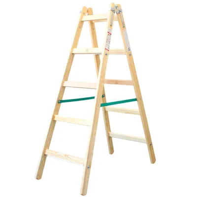 Produktbild von Holzleiter Premium 2x5 Stufen 150kg klappbare Malerleiter Klappleiter Doppelstufenleiter mit Eimerhaken