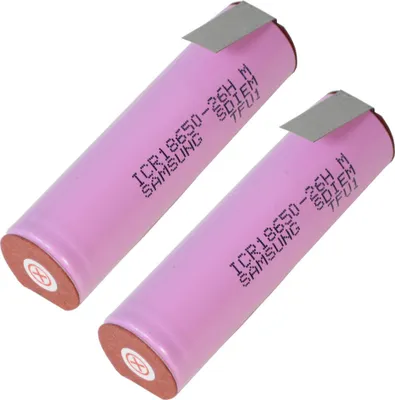Produktbild von Trade-Shop 2x Samsung ICR18650-26J ICR1865026F ICR1865026H mit Z-Lötfahne versetzt Lithium-Ion Akku Industrie-Zelle 2600mAh 3,6V/3,7V 5,2A Entladestrom